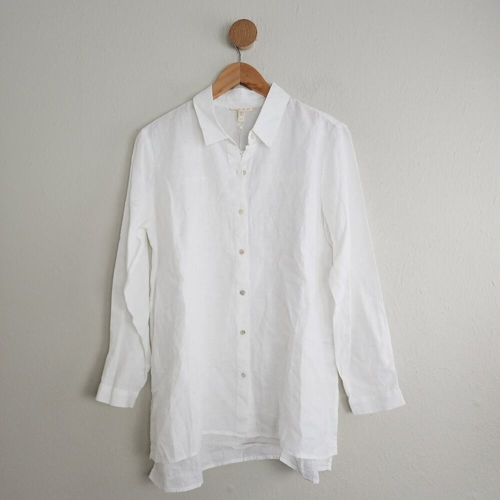 NWT Eileen Fisher White Organic Cotton Poplin Classic Collar Button Down - XS - Picture 5 of 13